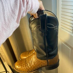 Two-Tone Leather Western Heeled Boots